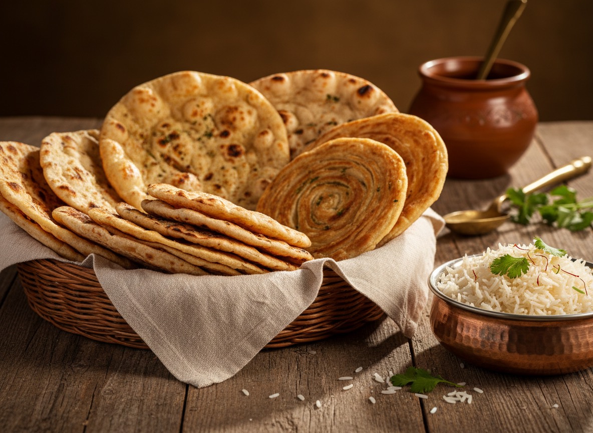 Panier de pains et riz basmati — illustration
